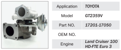 TOYOTA LAND CRUISER 100 EURO III ENGINE TURBOCHARGER 17201-17050 GT2359V