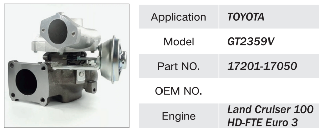 TOYOTA LAND CRUISER 100 EURO III ENGINE TURBOCHARGER 17201-17050 GT2359V