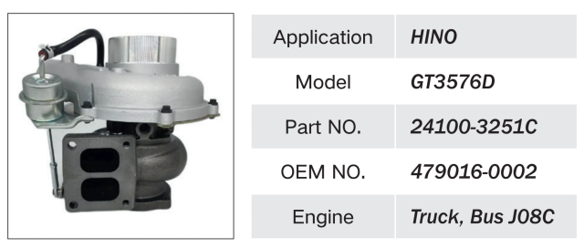 HINO TRUCK BUS J08C ENGINE TURBOCHARGER GT3576D 24100-3251C 479016-0002