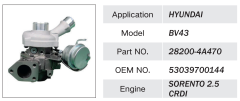 HYUNDAI SORENTO 2.5 CRDI BV43 ENGINE TURBOCHARGER 28200-4A470 53039700144