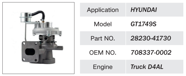 HYUNDAI TRUCK D4AL ENGINE TURBOCHARGER 28230-41730 708337-0002