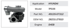 HYUNDAI D4EB ENGINE TURBOCHARGER TF035 49135-07312 28231-27810