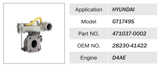 HYUNDAI D4AE ENGINE TURBOCHARGER GT1749S 471037-0002 28230-41422