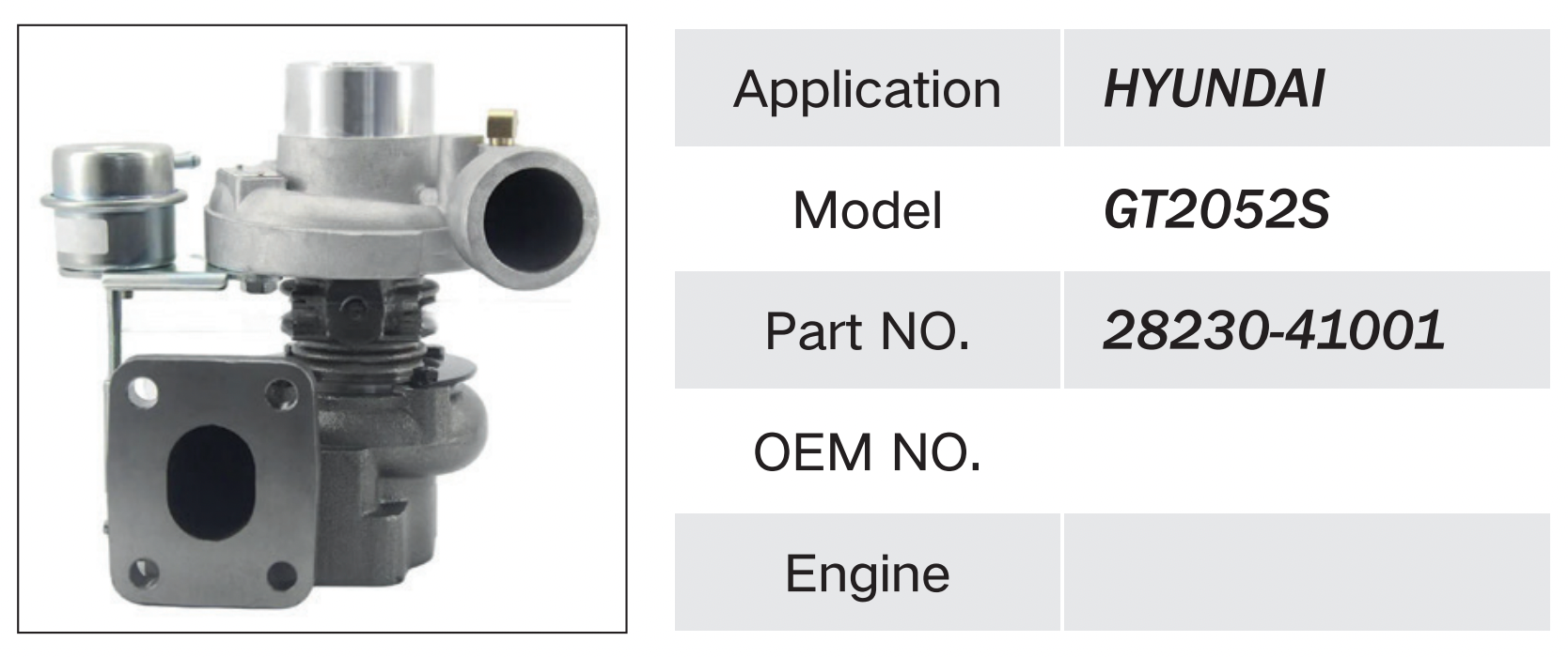 HYUNDAI GT2052S ENGINE TURBOCHARGER 28230-41001