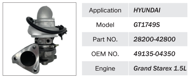 HYUNDAI GT1749S GRAND STAREX 1.5L ENGINE TURBOCHARGER 28200-42800