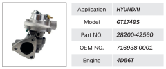 MITSUBISHI 4D56T ENGINE TURBOCHARGER 28200-42560 716938-0001