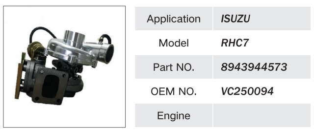ISUZU RHC7 ENGINE TURBOCHARGER VC250094 8943944573
