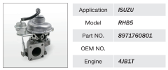ISUZU 4JB1T ENGINE TURBOCHARGER RHB5 8971760801