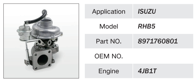 ISUZU 4JB1T ENGINE TURBOCHARGER RHB5 8971760801