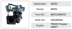 ISUZU 4JB1T ENGINE TURBOCHARGER RHF5 8971195672 VA430016