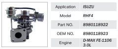 ISUZU D-MAX FE-1106 3.0L ENGINE TURBOCHARGER RHF4 8980118922 8980118923
