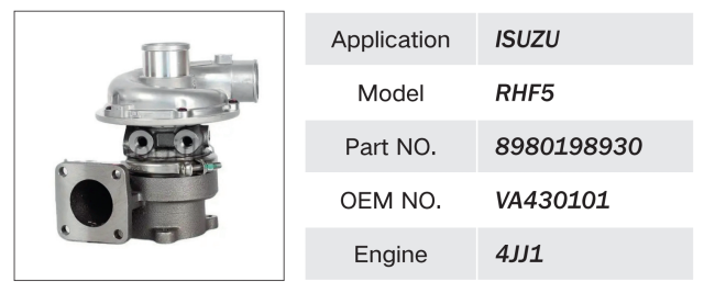 ISUZU 4JJ1 ENGINE TURBOCHARGER RHF5 8980198930 VA430101