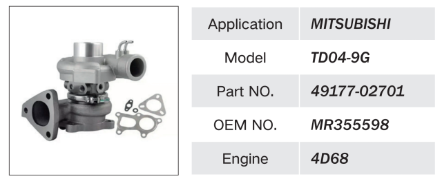 MITSUBISHI 4D68 ENGINE TURBOCHARGER TD04-9G 49177-02701 MR355598 MR355598