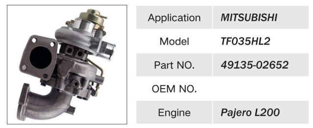 MITSUBISHI PAJERO L200 ENGINE TURBOCHARGER TF035HL2 49135-02652