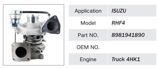 ISUZU TRUCK 4HK1 ENGINE TURBOCHARGER RHF4 8981941890 8-98194189-0