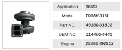 ISUZU ZX450 6WG1 ENGINE TURBOCHARGER TD08H-31M 49188-01832 114400-4441