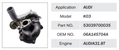 AUDI A3 ENGINE TURBOCHARGER OEM 53039700015 038145701A