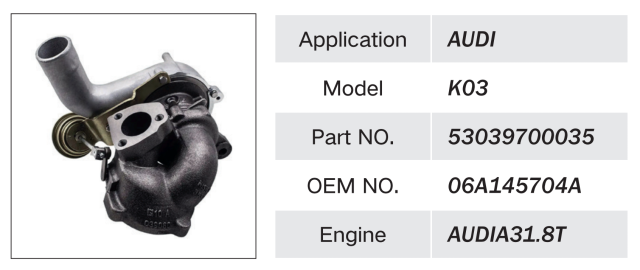 AUDI A3 ENGINE TURBOCHARGER OEM 53039700015 038145701A