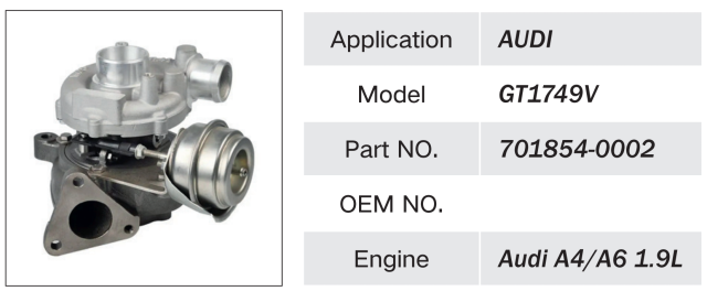 AUDI A4 A6 1.9L ENGINE TURBOCHARGER OEM GT1749V 701854-0002