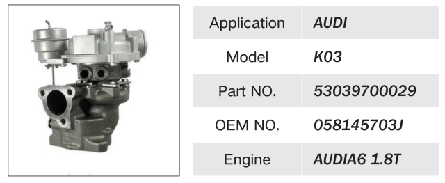 AUDI A6 1.8T ENGINE TURBOCHARGER OEM 53039700029 058145703J