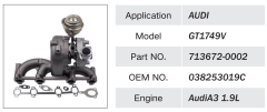 AUDI A3 1.9L ENGINE TURBOCHARGER OEM 713672-0002 038253019C
