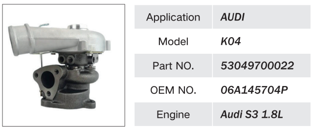 AUDI S3 1.8L ENGINE TURBOCHARGER OEM 53049700022 06A145704P