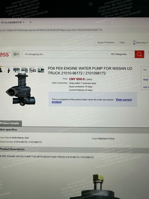 NISSAN DIESEL UD TRUCK PD6 PE6 ENGINE WATER PUMP 21008-96107 21010-96172