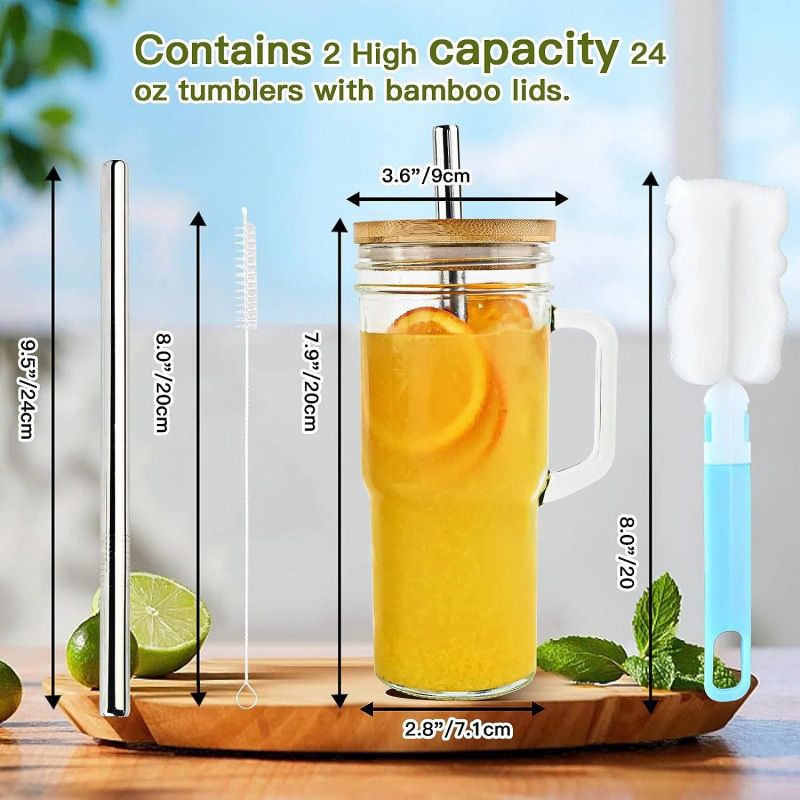 24oz Glass Cup with Handle