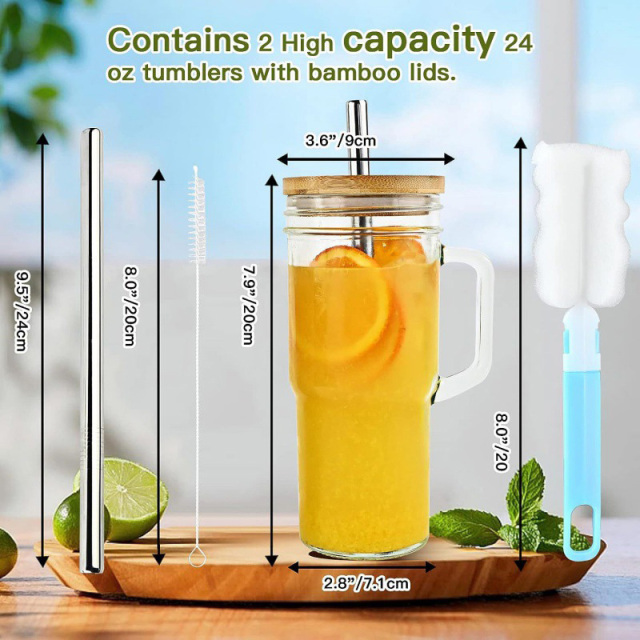24oz Glass Cup with Handle