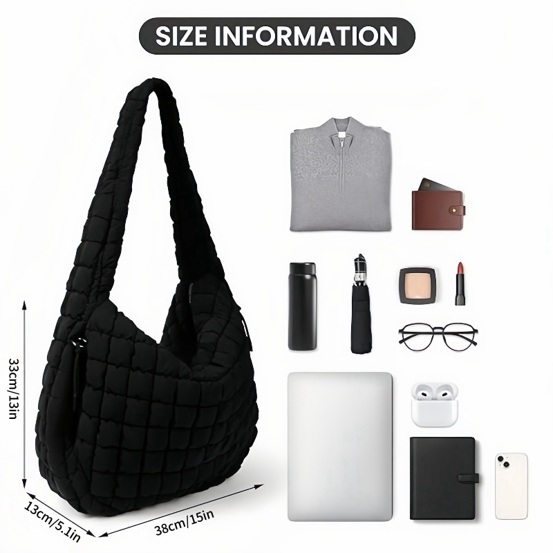 Large Quilted Carryall Puffer Shoulder Bag
