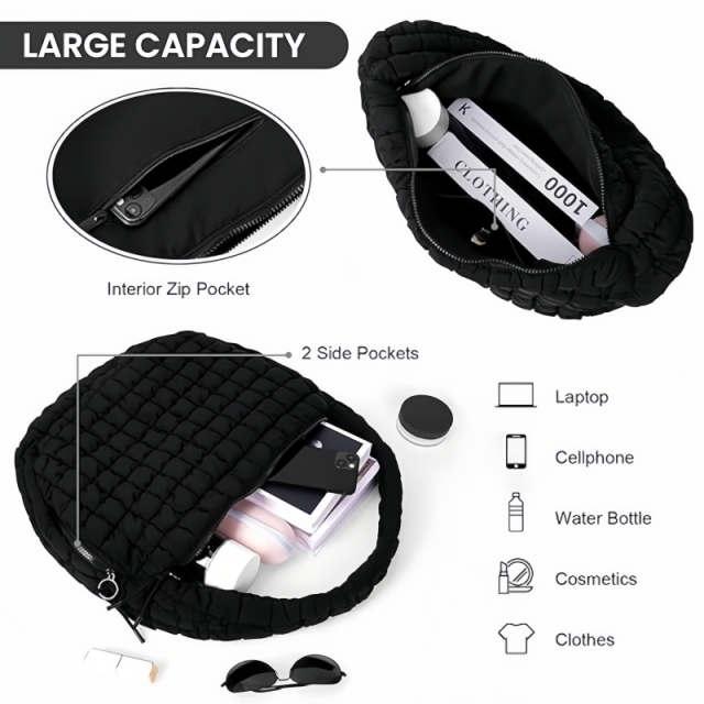 Large Quilted Carryall Puffer Shoulder Bag
