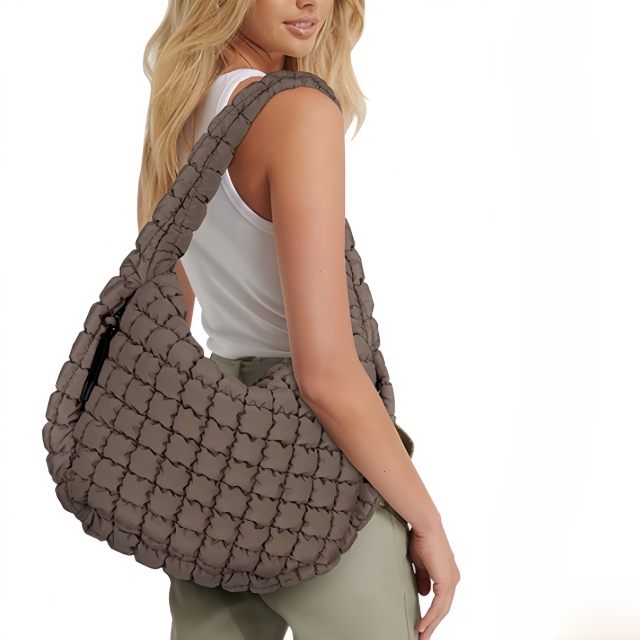 Large Quilted Carryall Puffer Shoulder Bag
