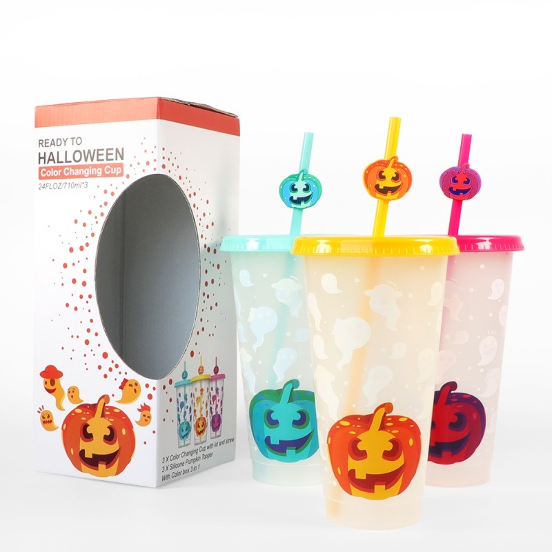 3-Pack 24oz Halloween Color Changing Cups
