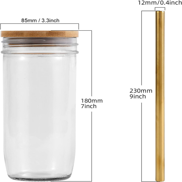 24oz Wide Mouth Glass Tumbler with Bamboo Lid and Straw