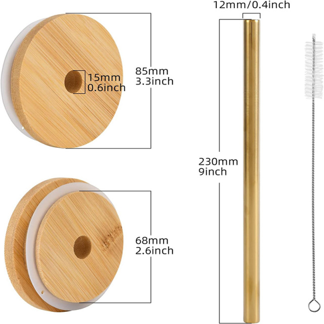 24oz Wide Mouth Glass Tumbler with Bamboo Lid and Straw