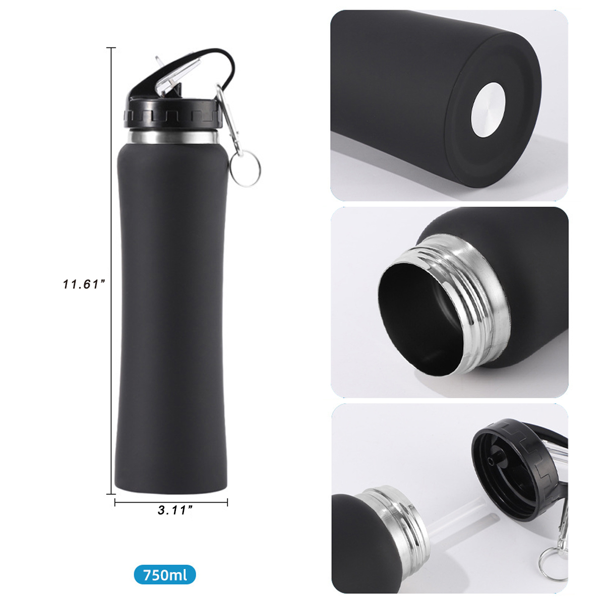 25 oz Stainless Steel Bottle With Carabiner