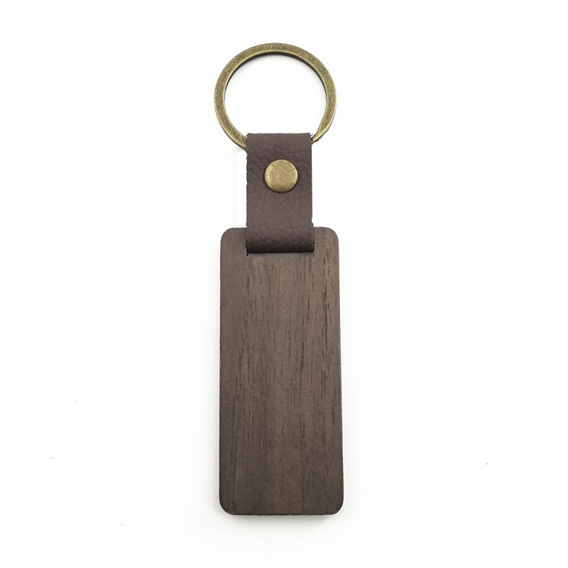 Premium Wooden Keychain with Leather Strap and Brass Ring