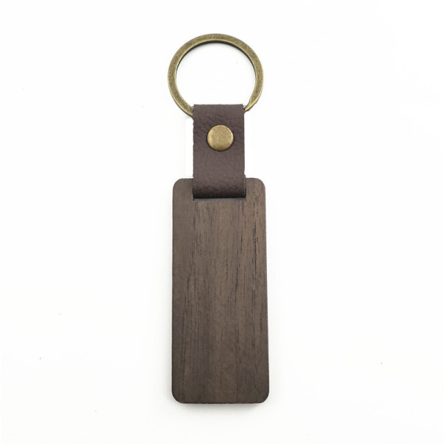 Premium Wooden Keychain with Leather Strap and Brass Ring