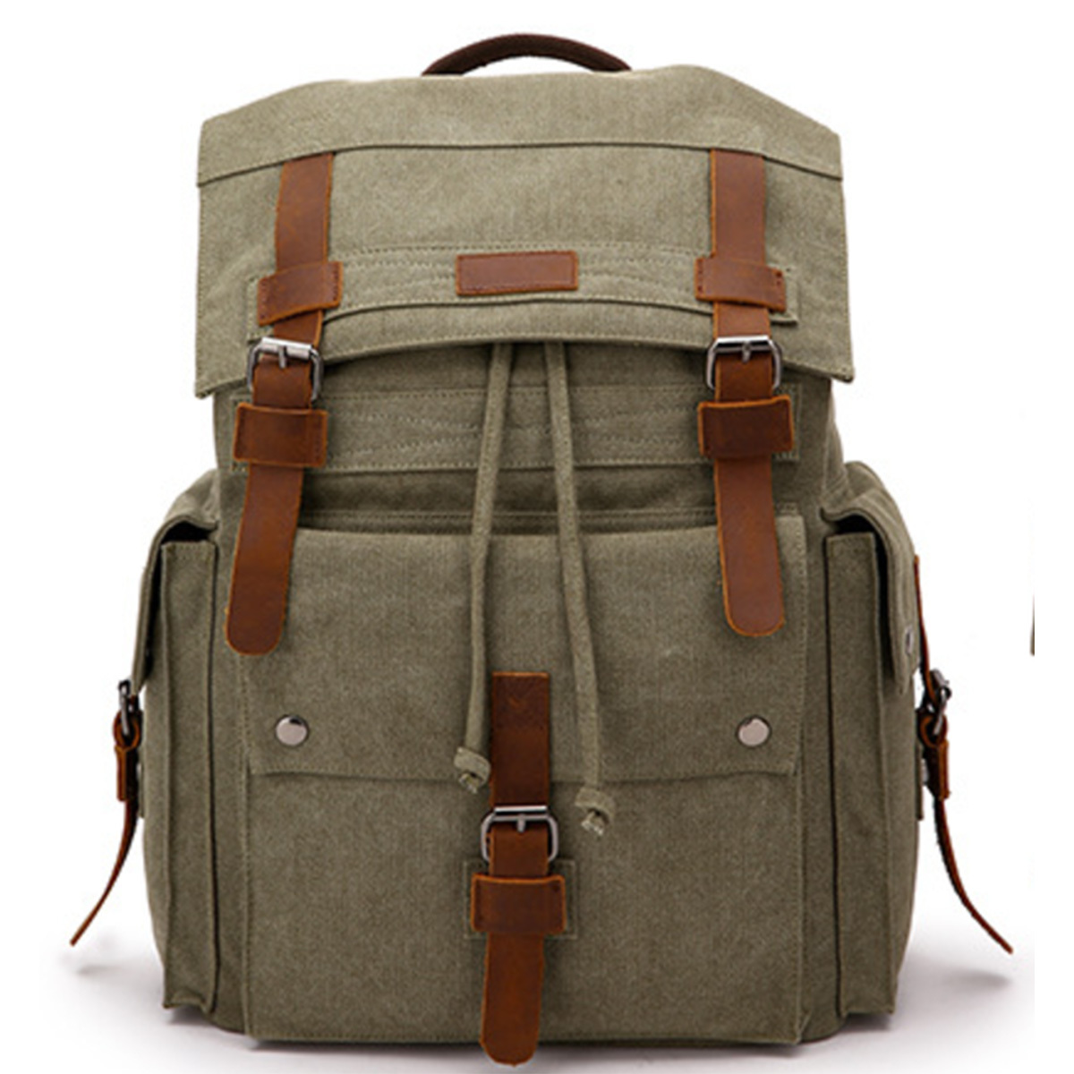 Vintage Canvas Backpack With Leather Straps