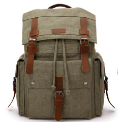 Vintage Canvas Backpack With Leather Straps