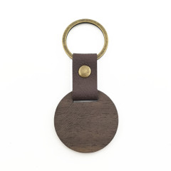 Premium Wooden Keychain with Leather Strap and Brass Ring
