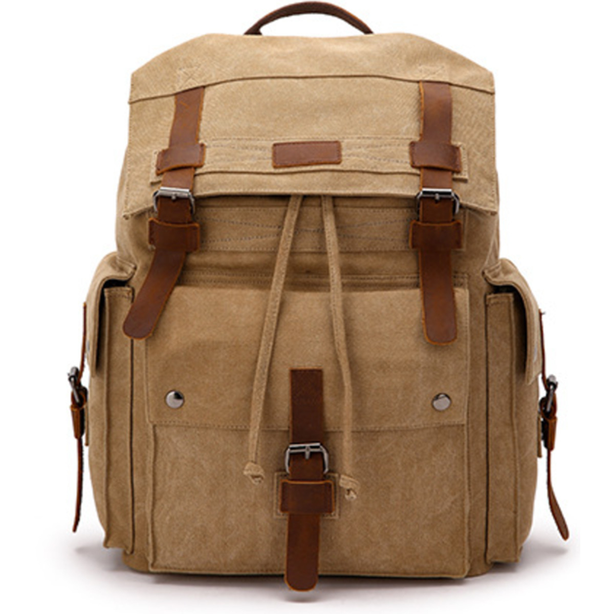 Vintage Canvas Backpack With Leather Straps
