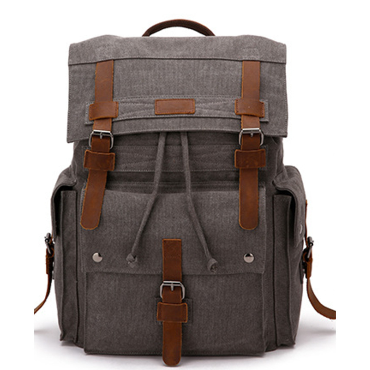 Vintage Canvas Backpack With Leather Straps