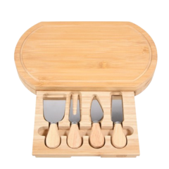 Premium Bamboo Cheese Board Set With Hidden Drawer