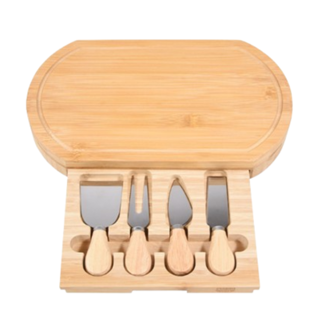 Premium Bamboo Cheese Board Set With Hidden Drawer