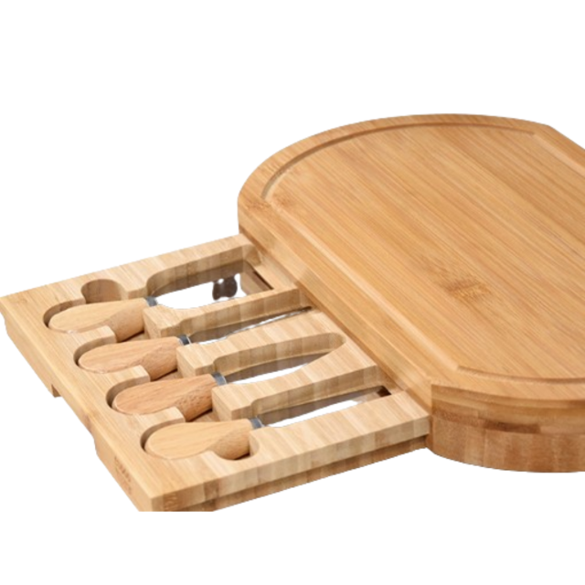 Premium Bamboo Cheese Board Set With Hidden Drawer