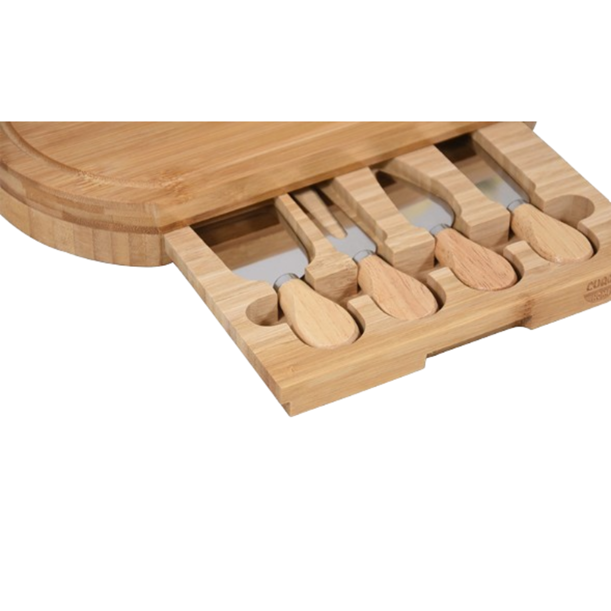 Premium Bamboo Cheese Board Set With Hidden Drawer
