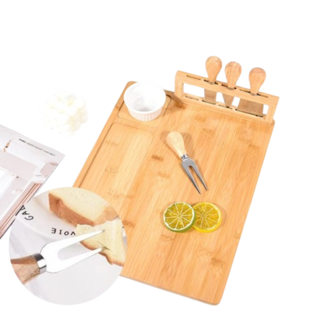 Premium Bamboo Cheese Board With Cutlery Set