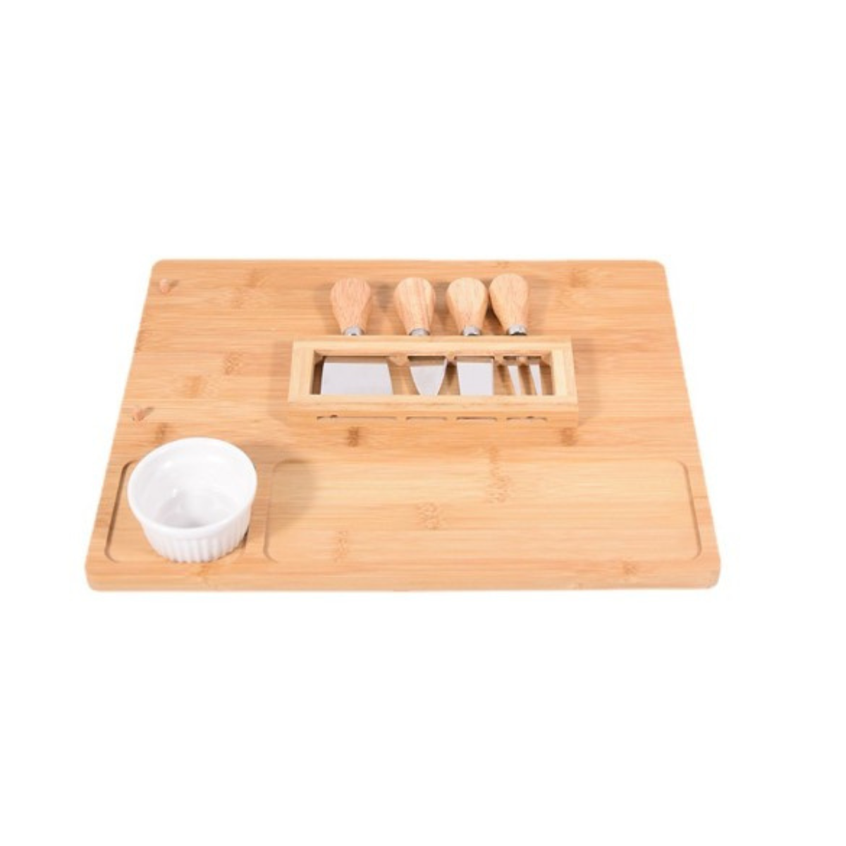 Premium Bamboo Cheese Board With Cutlery Set