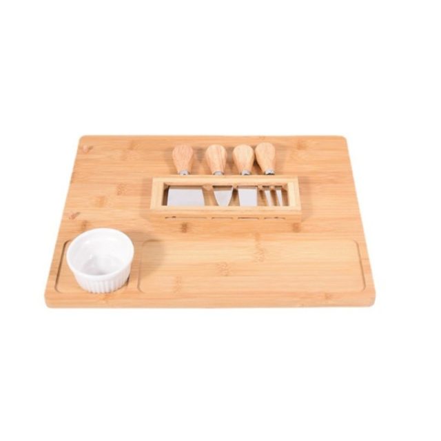 Premium Bamboo Cheese Board With Cutlery Set